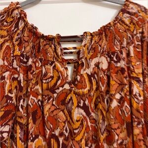 Boho Peasant Top in Rust Orange & Mustard Print
